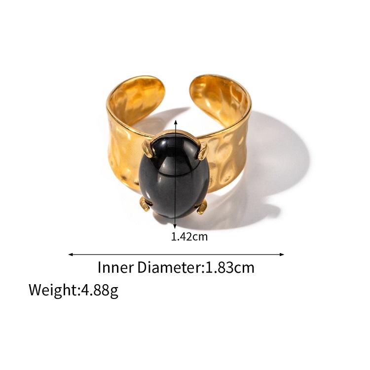 天然石黒黒曜石リング付きファッション調節可能な18k金メッキ女性