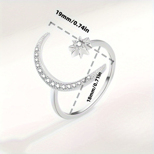 Anillo Abierto con Diseño de Luna Estrellada, Anillo Abierto Ajustable con Circonia Sintética Brillante - Product Image 4