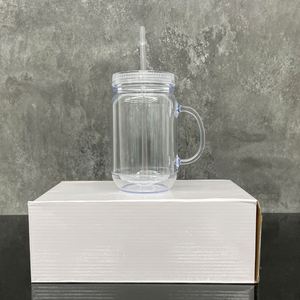 Vaso de plástico de doble pared transparente de 20 oz con asa, tipo Mason Jar, con tapas y pajitas, personalizado con purpurina acrílica y diseño de globo de nieve, listo para enviar (RTS) - Product Image 2
