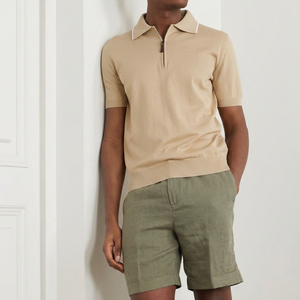 Camiseta Personalizable para Hombre, de Algodón Beige, Tejido Transpirable, con Cuello en Contraste, Cierre de Cremallera de Cuarto, Manga Corta, Dobladillo Acanalado, Logotipo Personalizado - Product Image 1