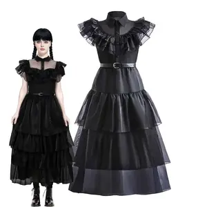 Halloween Anzug Adult Black Raven Gothic Tüll Spitze Mittwoch Addams Adult Kostüm GCDR-011