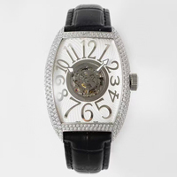 Montre mécanique manuelle de luxe pour homme, étanche, avec tourbillon central, cadran squelette de haute précision, diamants argentés et lumineux, boîtier tonneau