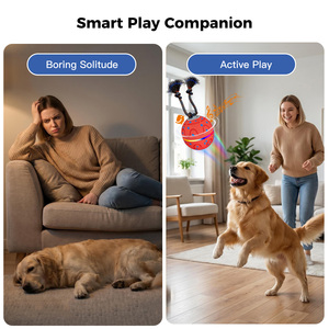 Jouet intelligent pour chien à déplacement automatique - Balle anti-mastication en ETPU activée par le mouvement avec lumières RGB et sons d'oiseaux, corde extra résistante (Adorable) - Product Image 6