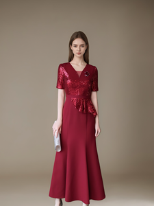 فستان سهرة طويل أنيق بالترتر للنساء بمقاسات كبيرة L-6XL لحفلات الزفاف الرسمية والضيوف ووالدة العروس - Product Image 3