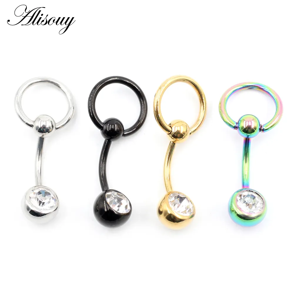 Alisouy Chirurgische Roestvrijstalen Cirkel Zirkoon Cz Bal Meisje Vrouwen Sexy Buik Navel Knoop Ringen Barbell Piercing Lichaam Sieraden