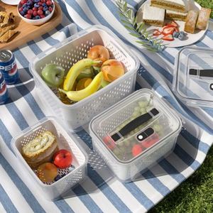 Kitchen Freezer Stackable Eco-friendly Carved Food Storage <b>Container</b> Organizer Set for Vegetable Fruit Lids Drain Basket - Product Image 3