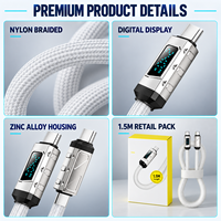 Câble USB-C vers USB-C 1,5 m 240 W avec affichage numérique, E-Marker, tressé en nylon, pour accessoires d'ordinateur portable, vente en gros