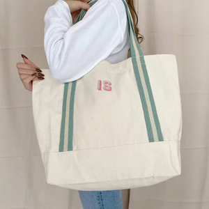 Sac fourre-tout en <span class=keywords><strong>toile</strong></span> réutilisable personnalisé avec logo brodé, initiales et nom, pour boutique, vente au détail, produits artisanaux - Product Image 4