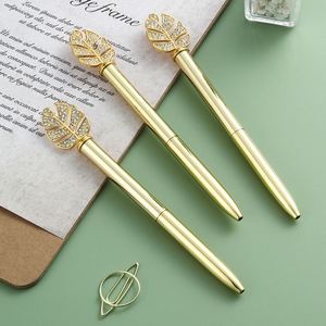 Gold Plated Rhinestone Leaf Top Twist Metal <b>Ballpoint</b> <b>Pen</b>, Elegant Decorative Luxury <b>Pen</b> Custom Logo - Product Image 4