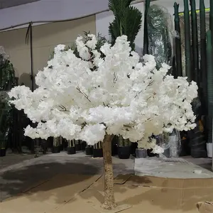 A-1540 atacado restaurante artificial pequena simulação 1M peças centrais de árvore de cerejeira flor branca para mesa de casamento