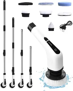 Household Bath Electric Spin Scrubber Electric Cleaning Brush 8 In 1 Electric Spin Scrubber Long Hand Brush Set