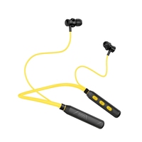 Headset olahraga Bluetooth nirkabel, earphone gantung leher tahan air dengan tampilan baterai LED