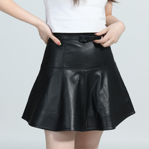 Di alta qualità primavera autunno vita alta morbido plissettato di montone abito personalizzato a linea corta Mini Sexy donna <span class=keywords><strong>gonna</strong></span> <span class=keywords><strong>in</strong></span> vera <span class=keywords><strong>pelle</strong></span> - Product Image 1