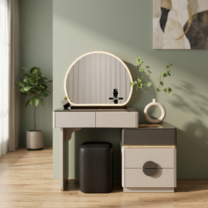 Table de maquillage moderne avec miroir éclairé et tiroirs de rangement pour meubles de chambre - Product Image 4