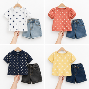 Ensemble jean et haut d'été en stock pour garçons et filles, tenue deux pièces en denim pour enfants, styles variés, vêtements en gros, tailles assorties - Product Image 6