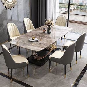 Mesa de Comedor de Losa de Piedra con Sillas, Estilo Italiano, Moderno, Sencillo, de Lujo Ligero, para Restaurante, Apartamento Pequeño, Rectangular, Plegable - Product Image 1