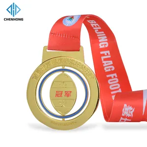 Design unico Logo personalizzato Spinner Sport medaglione metallo girevole Rugby Race 1St Gold Spinning scava fuori la medaglia per Souvenir