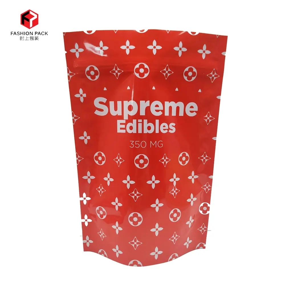 Özel baskı Supremes parlak Edibles 3.5g-28g çiçekli çanta Stand up ambalaj folyo kaplı plastik fermuar üst plastik Mylar çantalar