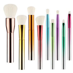 Ensemble de 9 pinceaux de maquillage plats de haute qualité à poils denses, personnalisables, couleur rouge et or, électro-plaqué, luxe, YRX - Product Image 1