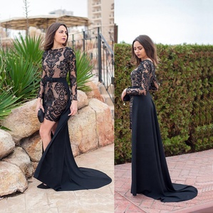 Di alta Qualità A Breve Delle Donne di Nero A <span class=keywords><strong>Maniche</strong></span> <span class=keywords><strong>Lunghe</strong></span> Vestito Da Promenade Con Il Treno Staccabile - Product Image 6