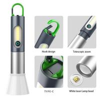 Mini Portable Zoomable LED Torche Lumière Nouveau Type-C Rechargeable Cob Porte-clés Lampe De Poche Durable En Plastique D'urgence Côté Lumière