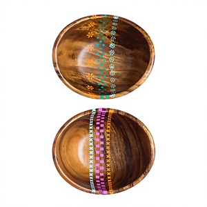 Bol de service en émail oriental fait main, bol en bois avec motif floral bohème pour servir les aliments et offrir en cadeau - Product Image 1