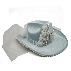Manwu Factory Custom <strong>Bride</strong> <strong>Cowgirl</strong> <strong>Hat</strong> Wedding Cowboy <strong>Hats</strong> with Rhinestone Pearl for Bridal Shower Party Appropriate - Product Image 3