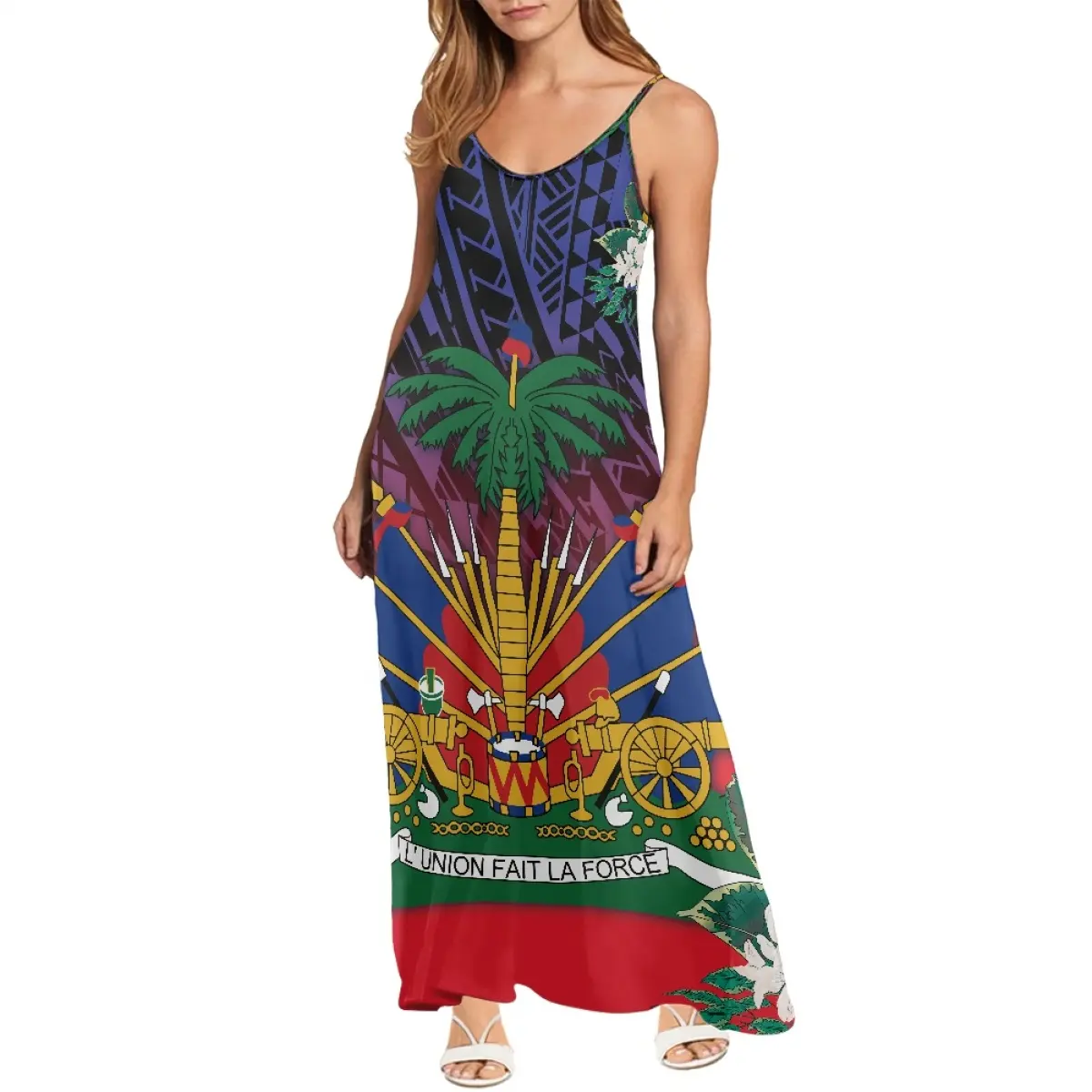 Haitiaanse Vlag Patroon Zomer 2023 Vrouwen Casual Jurken Spaghettibandjes A-Lijn Plus Size Mode Luxe Elegante Mouwloze Jurk