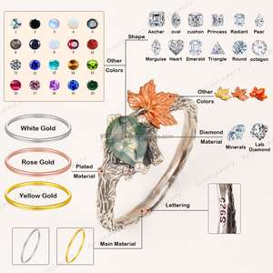 Nhẫn đính hôn bạc 925 hình hoa lá vàng hồng độc đáo, đính <span class=keywords><strong>ruby</strong></span> và emerald dành cho nữ - Product Image 4