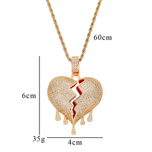 Collar con Colgante de Corazón Agrietado 3D, Joyería Clásica de Cobre con Circonitas para Hombre, Estilo Hip Hop - Product Image 5