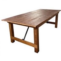 Table de ferme en bois massif antique rectangulaire avec pieds droits pour usage extérieur en hôtel