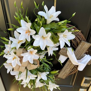 Exquisite Spring <b>Easter</b> Cross Garland Ornament Artificial Lily Plastic Soft Polyester Fabric Decorative <b>Door</b> - Product Image 4