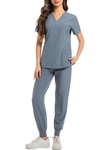 Conjunto de Blusa con Botones y Cuello Redondo y Pantalones de Jogging Ajustados con Cordón para Mujer, Ideal para Hospitales y Salones de Belleza - Product Image 5