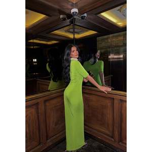 Vestido de fiesta verde oliva de ganchillo, corte A, largo hasta el suelo, con escote redondo, corte imperio alto, con volantes, drapeado, adornado con pedrería, perlas y flores, talla XL - Product Image 1