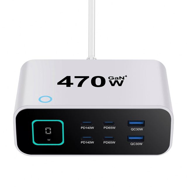 470W GaN Fast Desktop Charger Multi Port USB C PD Fast Charging Station with Power Switch for Laptop