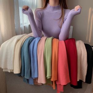 Novo Suéter Feminino de Tricô com Gola Alta, Manga Longa, Cor Sólida, Ajustado e Casual - Product Image 2