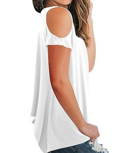 Camiseta básica informal con logotipo impreso personalizado para mujer, con hombros descubiertos camiseta con diseño de <span class=keywords><strong>manga</strong></span>, camiseta de talla grande de Color puro para verano, <span class=keywords><strong>blusas</strong></span> - Product Image 6