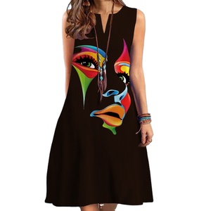 INS Style Printed Lady Sundress Loose Pocketed Summer Sleeveless African Women <b>Plus</b> <b>Size</b> Casual Dress - Product Image 1