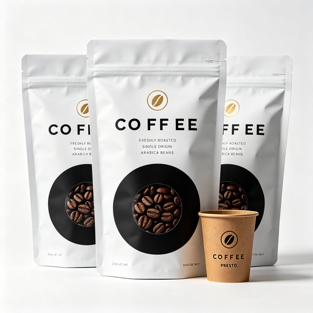 Wholesale Custom Zippered Bags with Customizable Clear Window One-Way Degassing Valve for Coffee Bean Retail Packaging Display