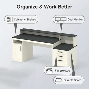 Meubles de bureau, bureau d'<span class=keywords><strong>ordinateur</strong></span> de 65 pouces avec 3 tiroirs <span class=keywords><strong>et</strong></span> étagères de rangement, bureau de direction avec support d'écran long - Product Image 2