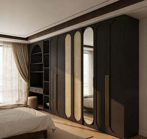 Customized Villa Walk in Closet System Luxury Marble Top <b>Wardrobe</b> With Anti Fingerprint Glass Door and LED Strip - Product Image 4