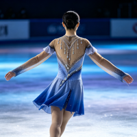 Robe de patinage artistique à manches longues dégradé bleu, dos ouvert, avec strass et sequins sur la jupe, pour enfants