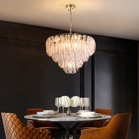 Lustre moderne de luxe en verre style Murano, pampille en forme de feuille rose ambrée, pour villa, salle à manger, chambre principale, décoration