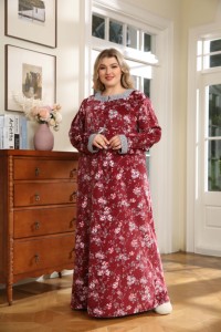Ropa Islámica, Ropa de Dormir Árabe, Vestido Rojo Yemení, Vestido <span class=keywords><strong>Maxi</strong></span> de Terciopelo para Invierno, Talla Grande para Mujeres Musulmanas - Product Image 4