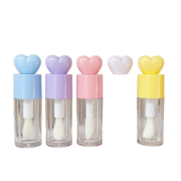 Tubes de brillant à lèvres ronds roses de 4 ml (0,13 oz) avec grand applicateur pour DIY, conteneur de brillant à lèvres en forme de cœur avec pinceau épais