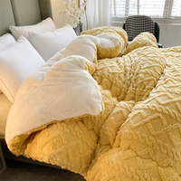 Vente en gros de parures de lit en flanelle sherpa jaune, en velours tufté, 100% polyester, style américain, chaudes pour l'hiver