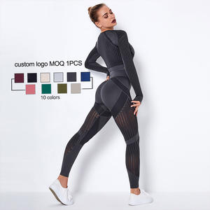 Malla sin costuras de secado rápido, ropa deportiva para Yoga, gimnasio, Top corto de malla, Leggings de manga larga - Product Image 3