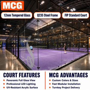 Terrain de padel <span class=keywords><strong>mobile</strong></span> portable MCG pour club, hôtel, école, verre trempé de 12 mm, structure en acier galvanisé à chaud, certifié CE - Product Image 1