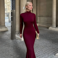 Damen Rollkragen Langarm Meerjungfrau Maxikleid Einfarbig Polyester Jersey Herbst Winter Kleid Maßanfertigung OEM ODM
