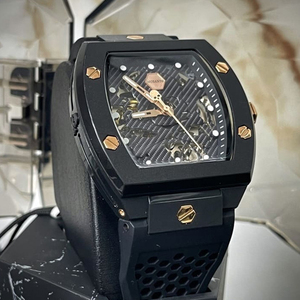 <span class=keywords><strong>PHP</strong></span> Herren Modische Ausgehöhlte Tonnenförmige Silikon Casual Sport Rückseitig Transparente Mechanische Uhr für Männer - Product Image 2